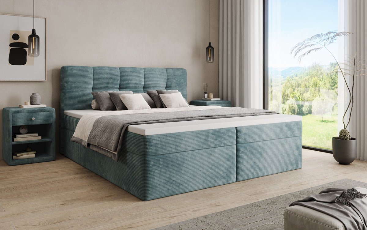 Lit boxspring Cozy II en Côtelé avec rangement