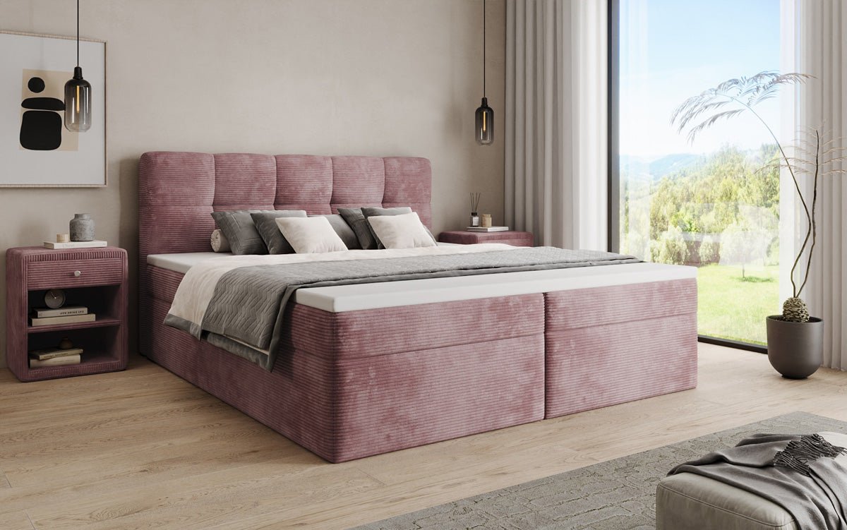 Lit boxspring Cozy II en Côtelé avec rangement