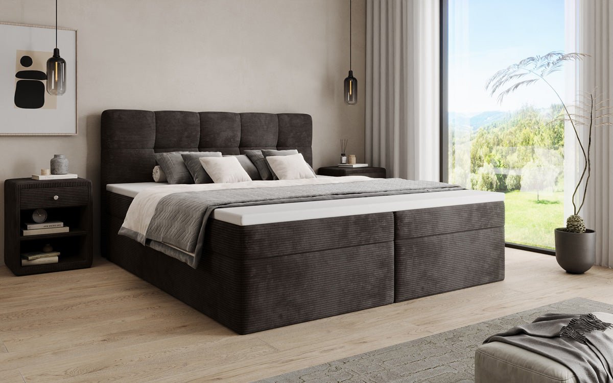 Lit boxspring Cozy II en Côtelé avec rangement
