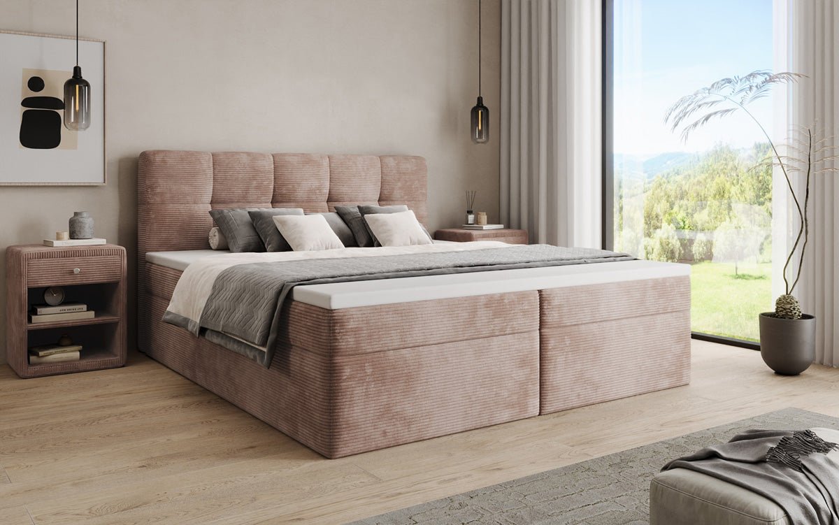 Lit boxspring Cozy II en Côtelé avec rangement