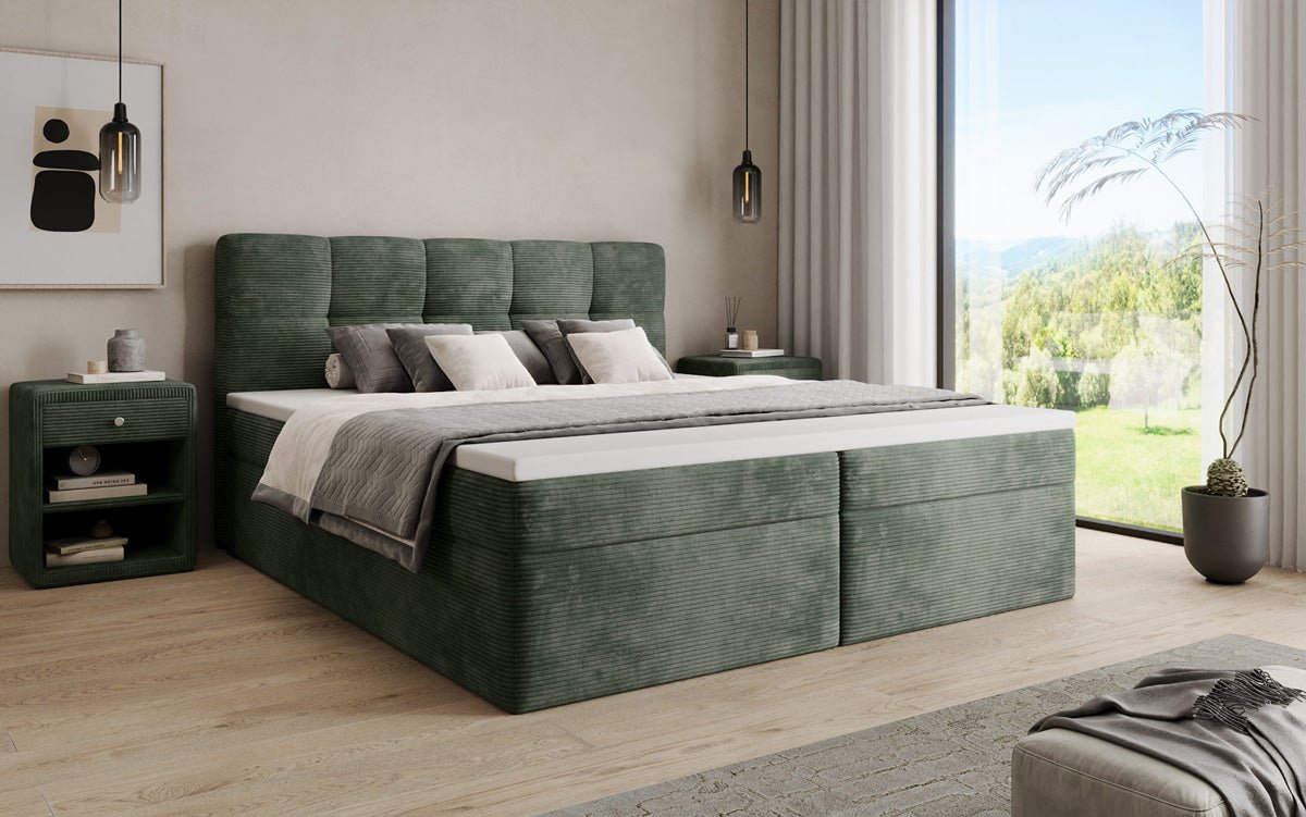 Lit boxspring Cozy II en Côtelé avec rangement