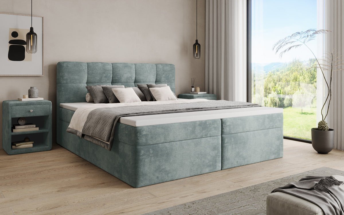 Lit boxspring Cozy II en Côtelé avec rangement