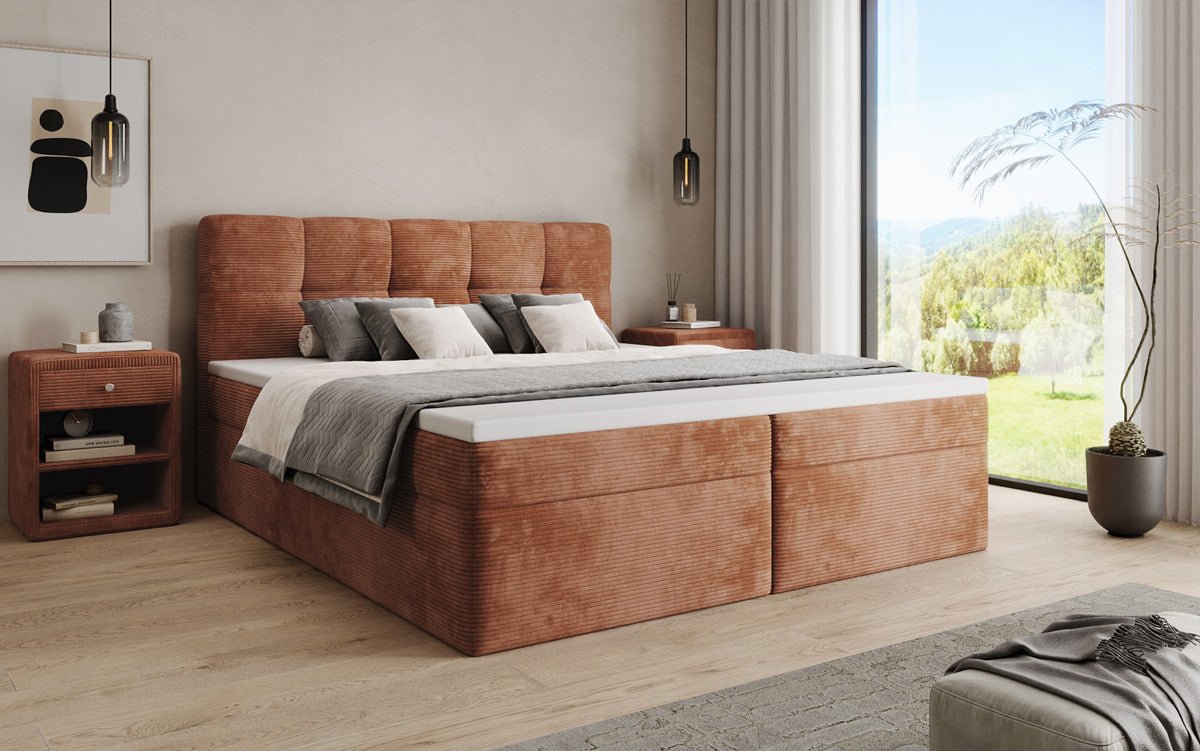 Lit boxspring Cozy II en Côtelé avec rangement