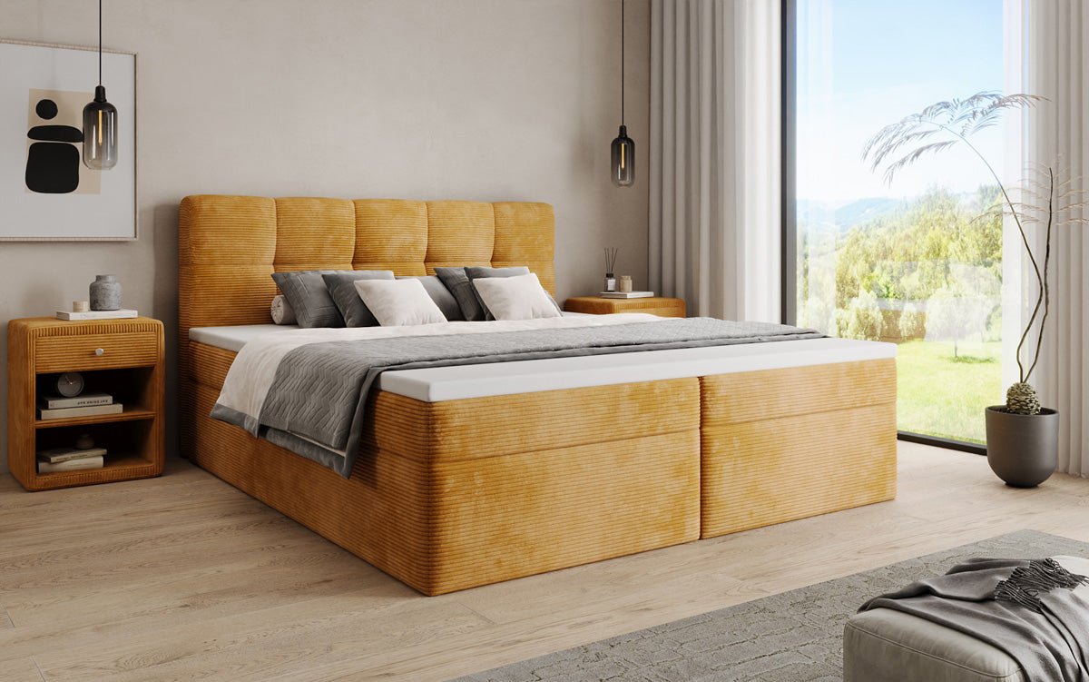 Lit boxspring Cozy II en Côtelé avec rangement