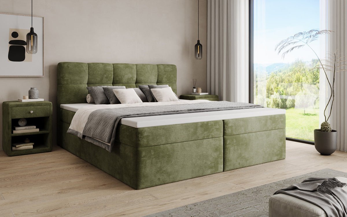 Lit boxspring Cozy II en Côtelé avec rangement
