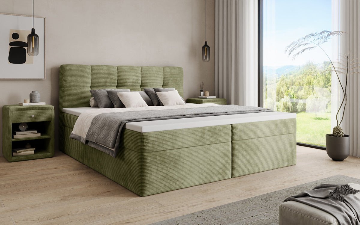 Lit boxspring Cozy II en Côtelé avec rangement