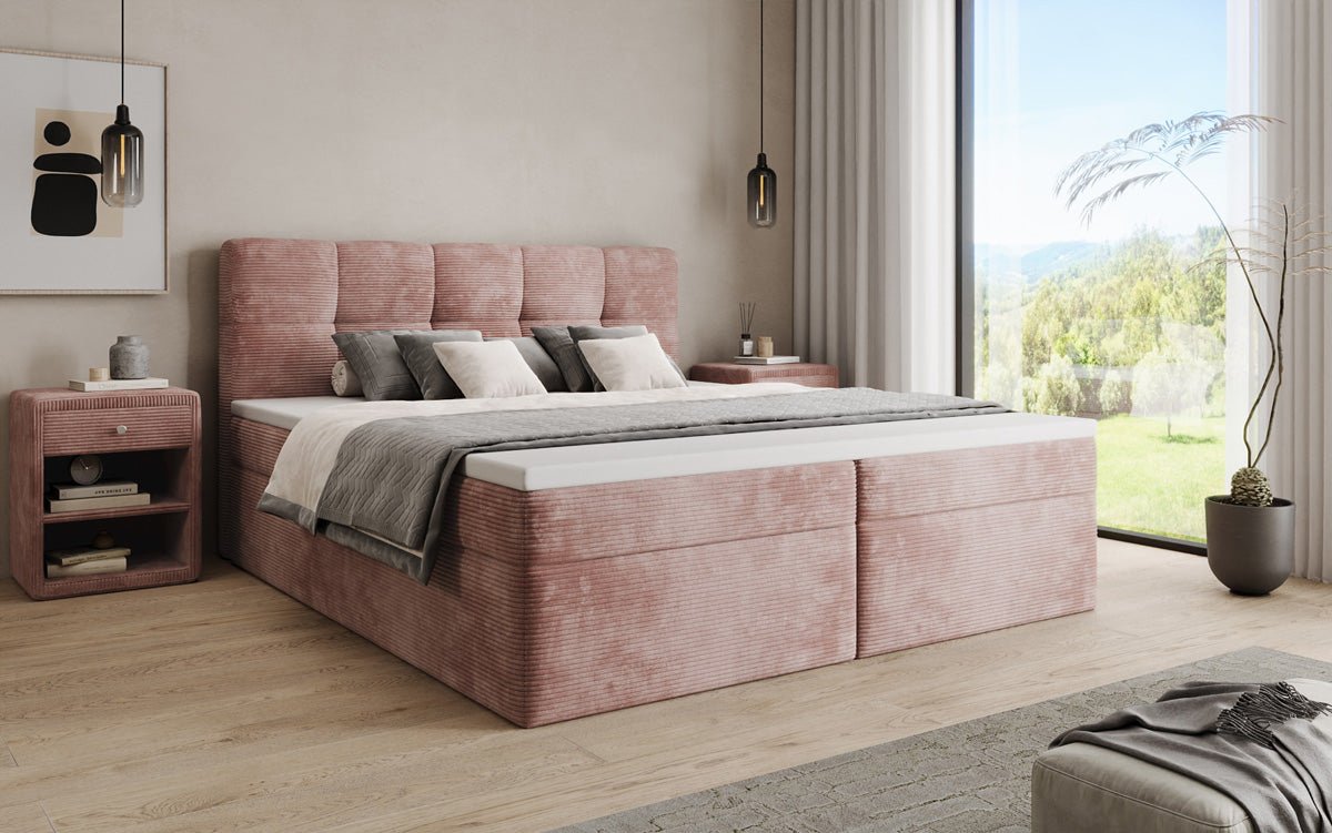 Lit boxspring Cozy II en Côtelé avec rangement