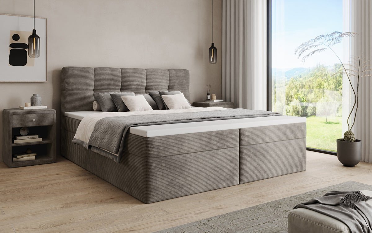 Lit boxspring Cozy II en Côtelé avec rangement