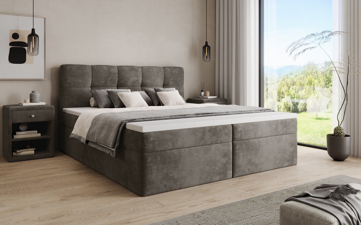 Lit boxspring Cozy II en Côtelé avec rangement