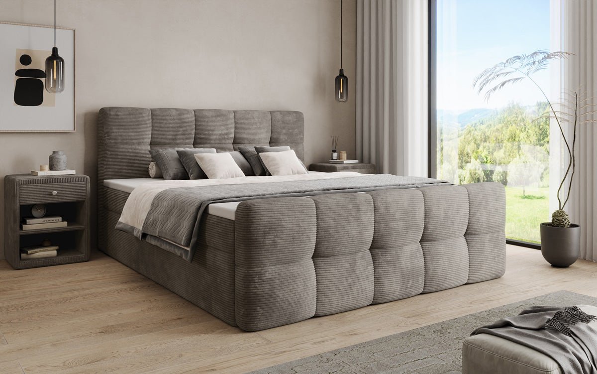 Boxspringbett Cozy in Cord mit Stauraum