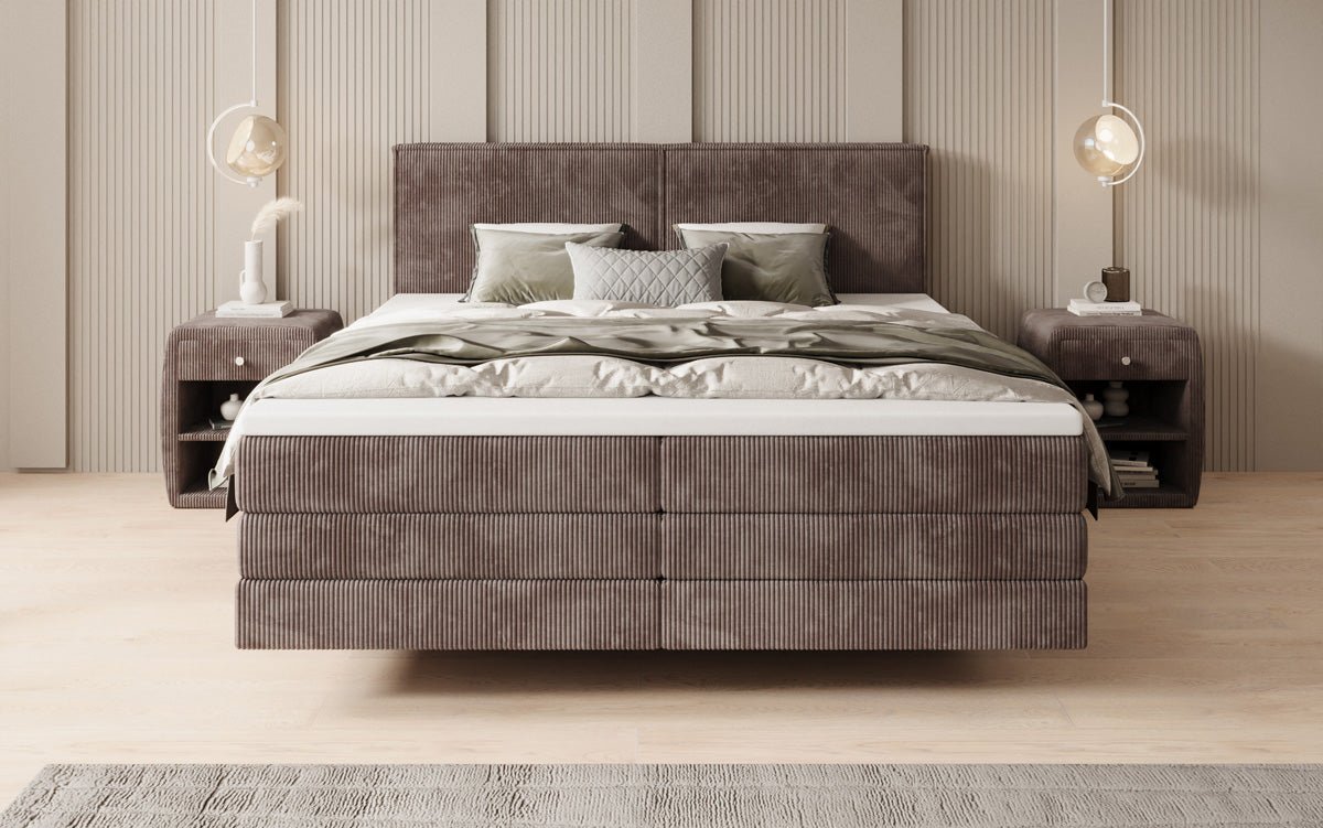 Lit boxspring Elara à effet flottant en Côtelé