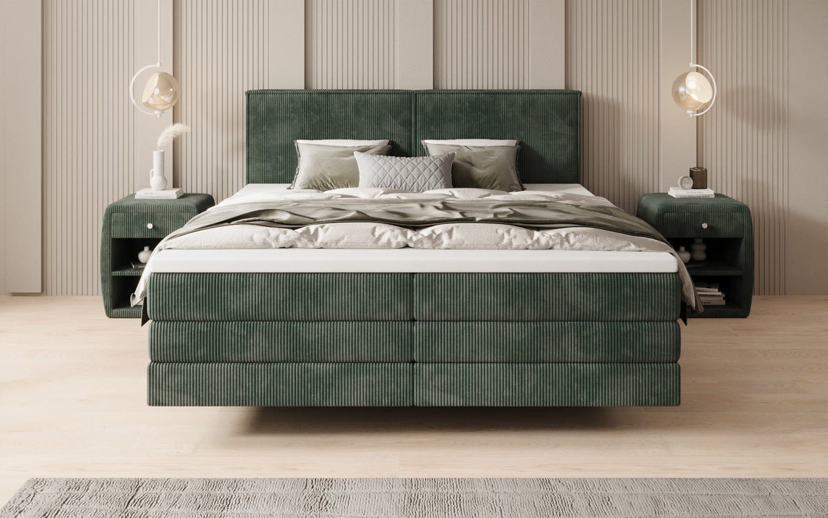 Lit boxspring Elara à effet flottant en Côtelé