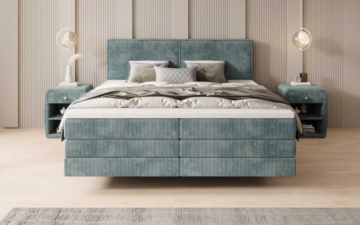 Lit boxspring Elara à effet flottant en Côtelé