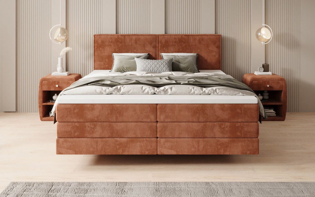 Lit boxspring Elara à effet flottant en Côtelé