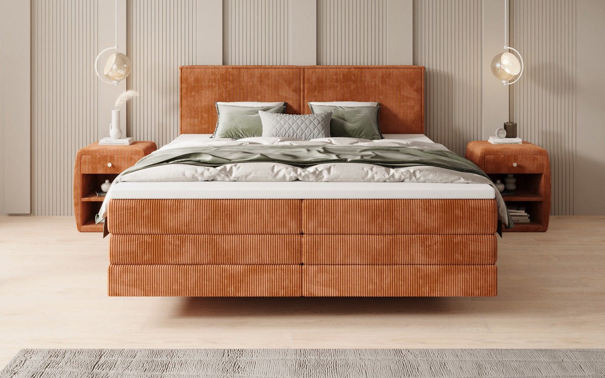 Lit boxspring Elara à effet flottant en Côtelé