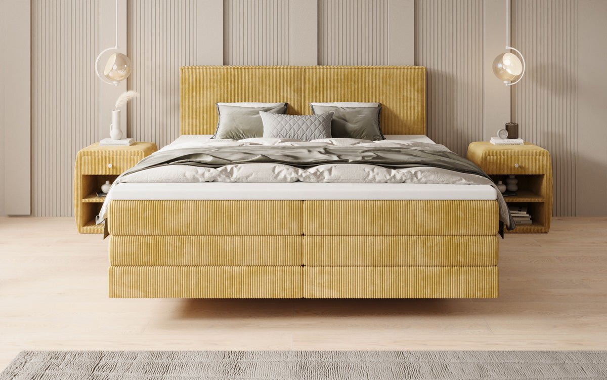 Lit boxspring Elara à effet flottant en Côtelé