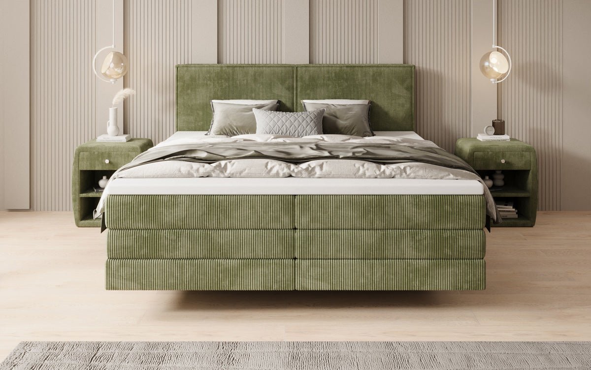 Lit boxspring Elara à effet flottant en Côtelé