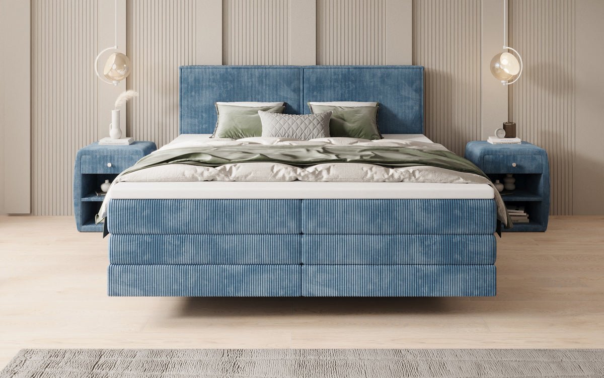 Lit boxspring Elara à effet flottant en Côtelé