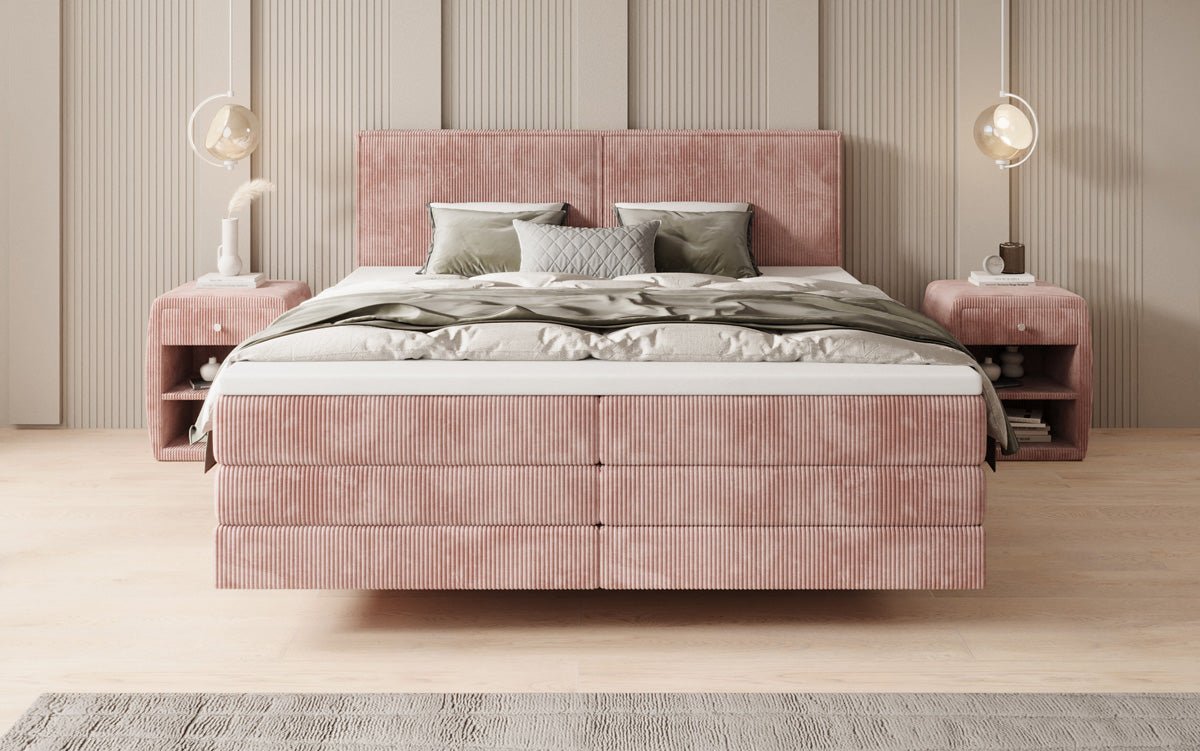Lit boxspring Elara à effet flottant en Côtelé
