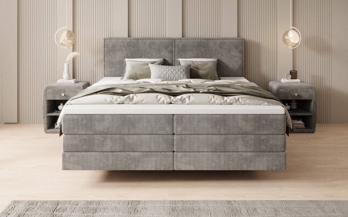 Lit boxspring Elara à effet flottant en Côtelé