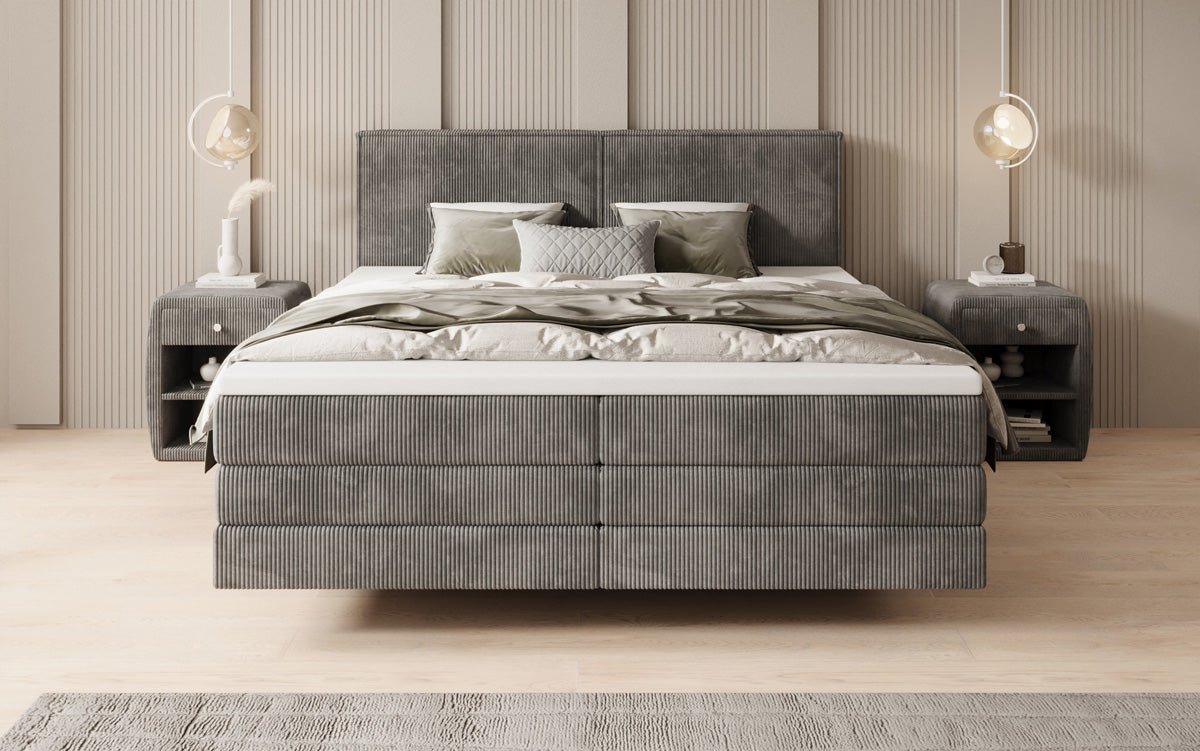Lit boxspring Elara à effet flottant en Côtelé
