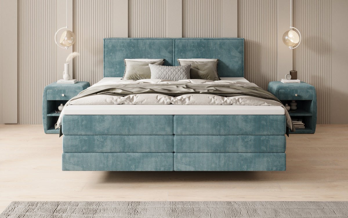 Lit boxspring Elara à effet flottant en Côtelé