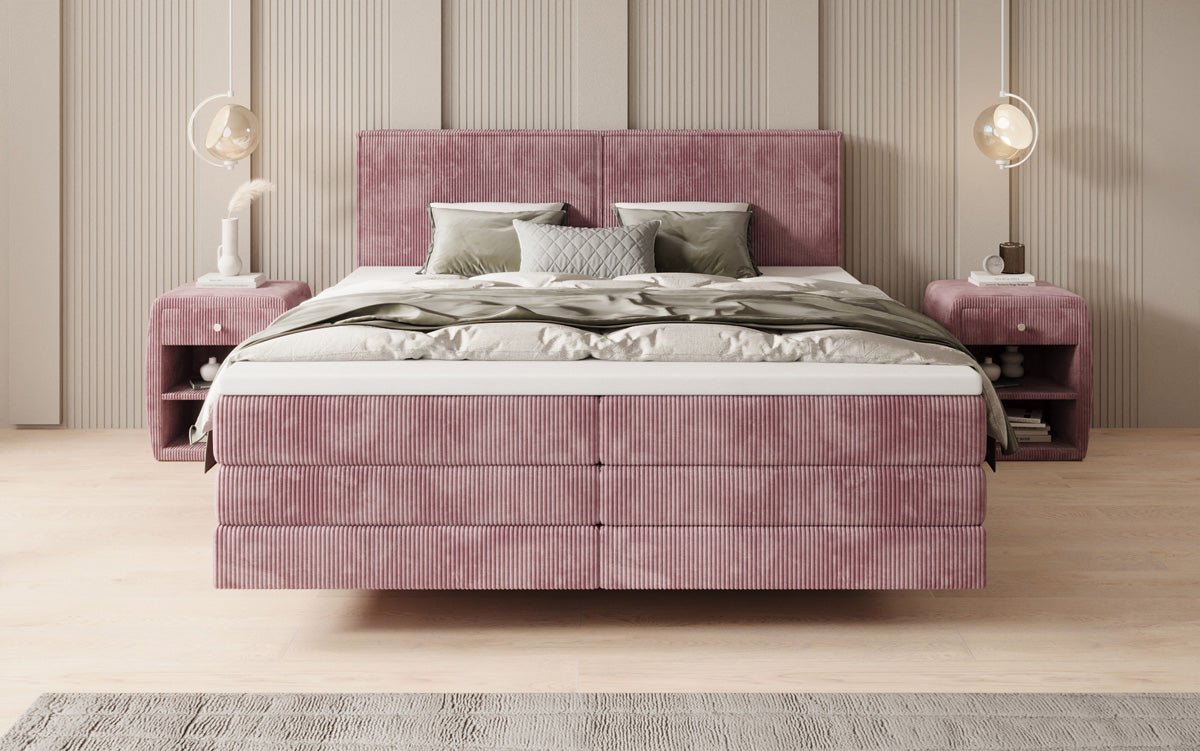 Lit boxspring Elara à effet flottant en Côtelé