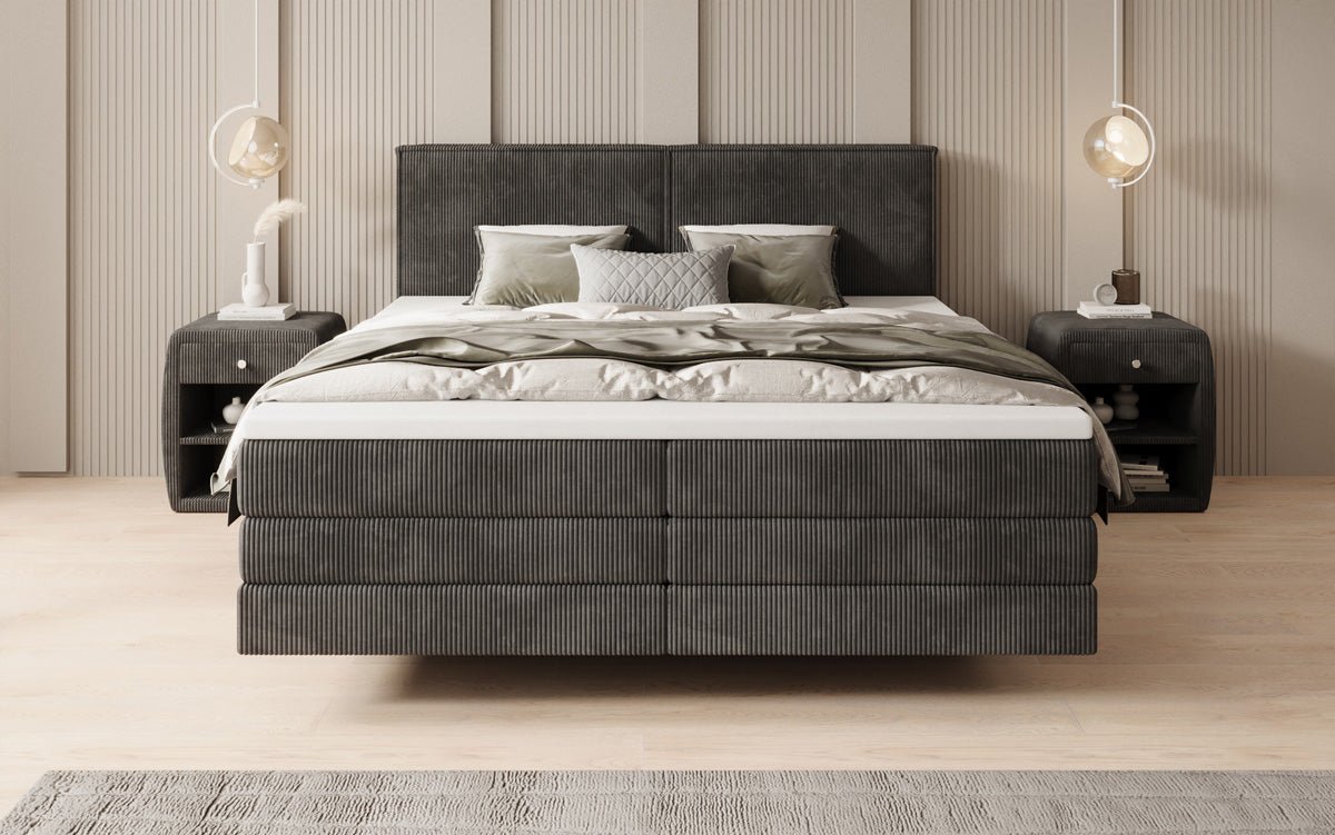 Lit boxspring Elara à effet flottant en Côtelé