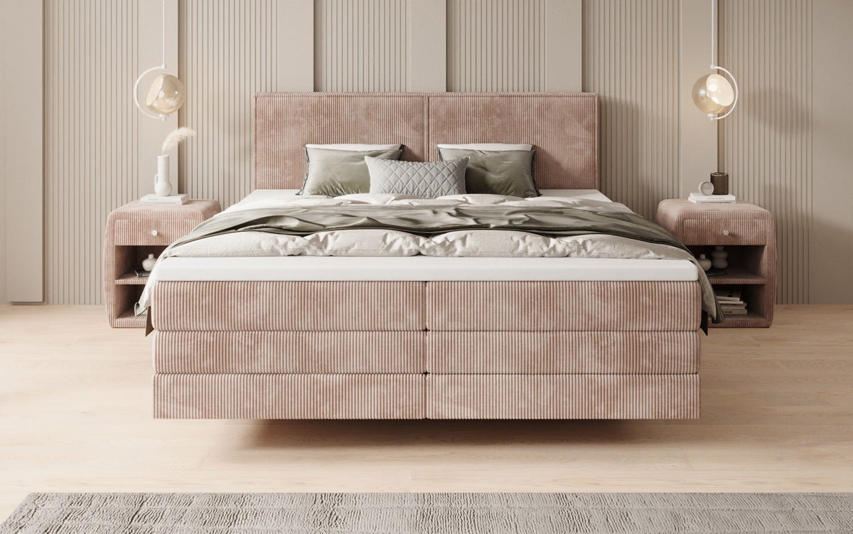 Lit boxspring Elara à effet flottant en Côtelé