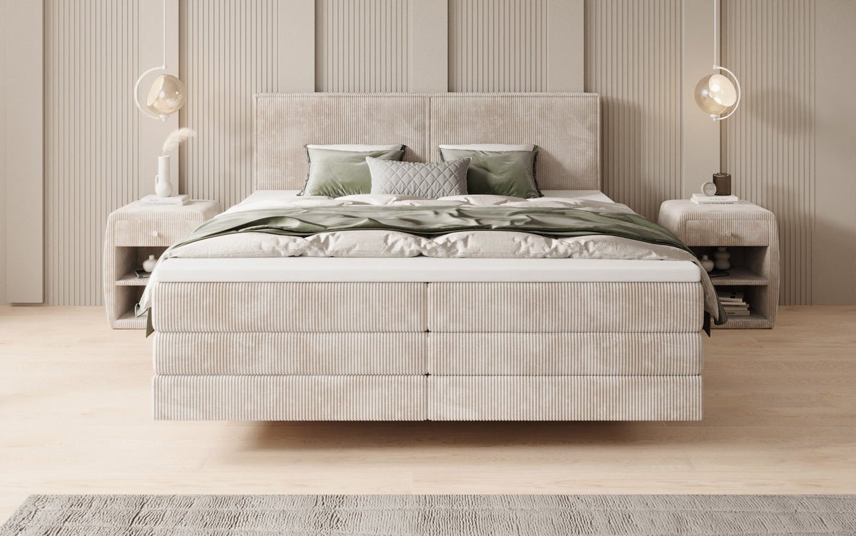 Lit boxspring Elara à effet flottant en Côtelé