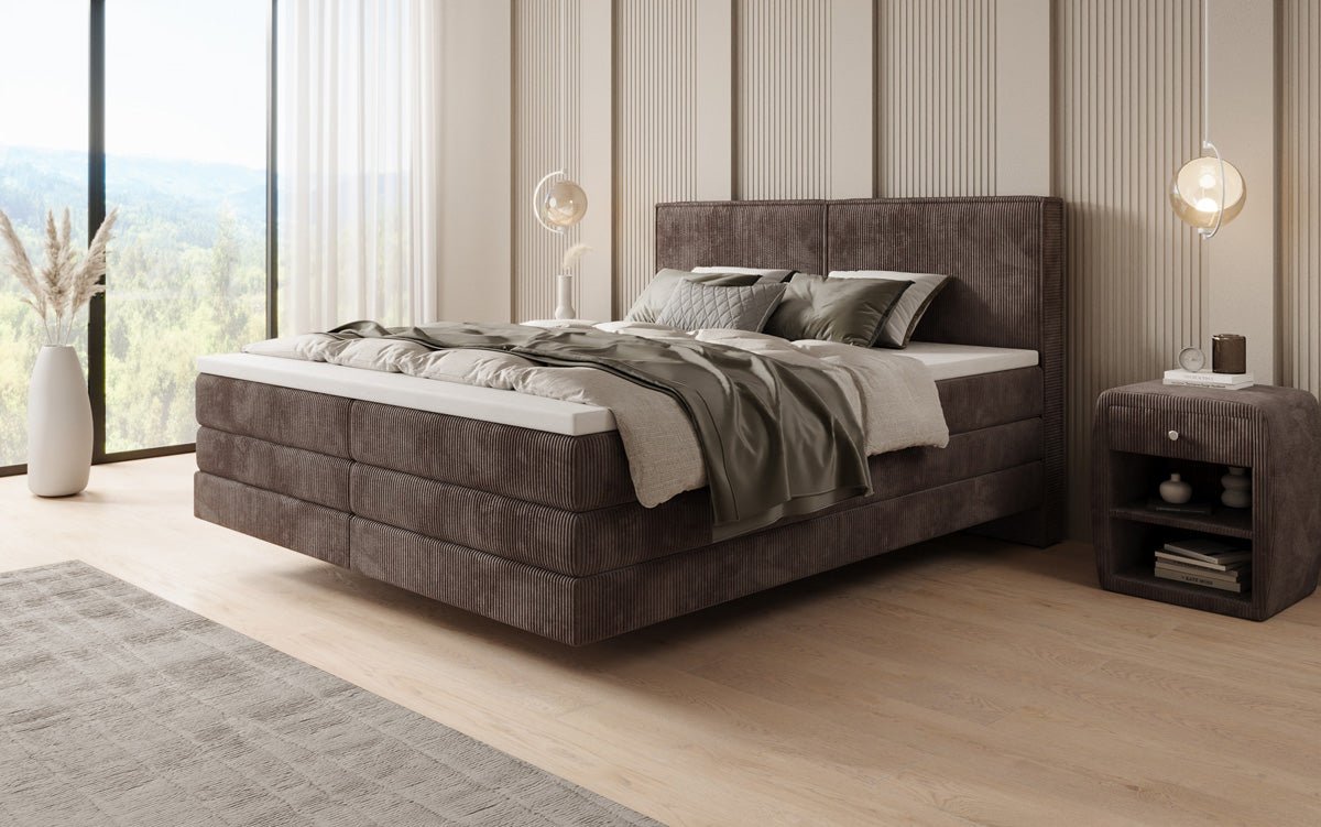 Lit boxspring Elara à effet flottant en Côtelé