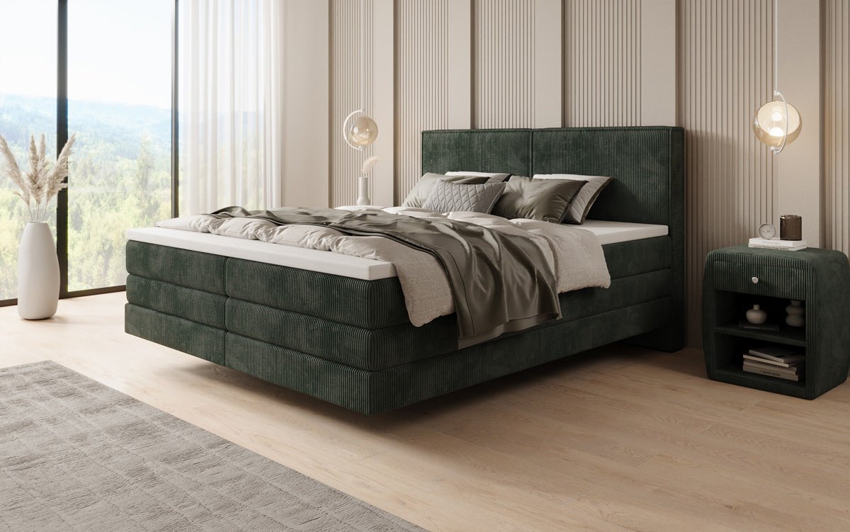 Lit boxspring Elara à effet flottant en Côtelé
