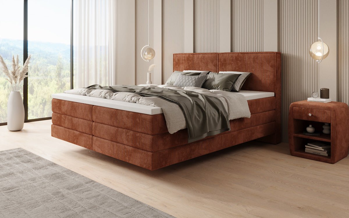 Lit boxspring Elara à effet flottant en Côtelé