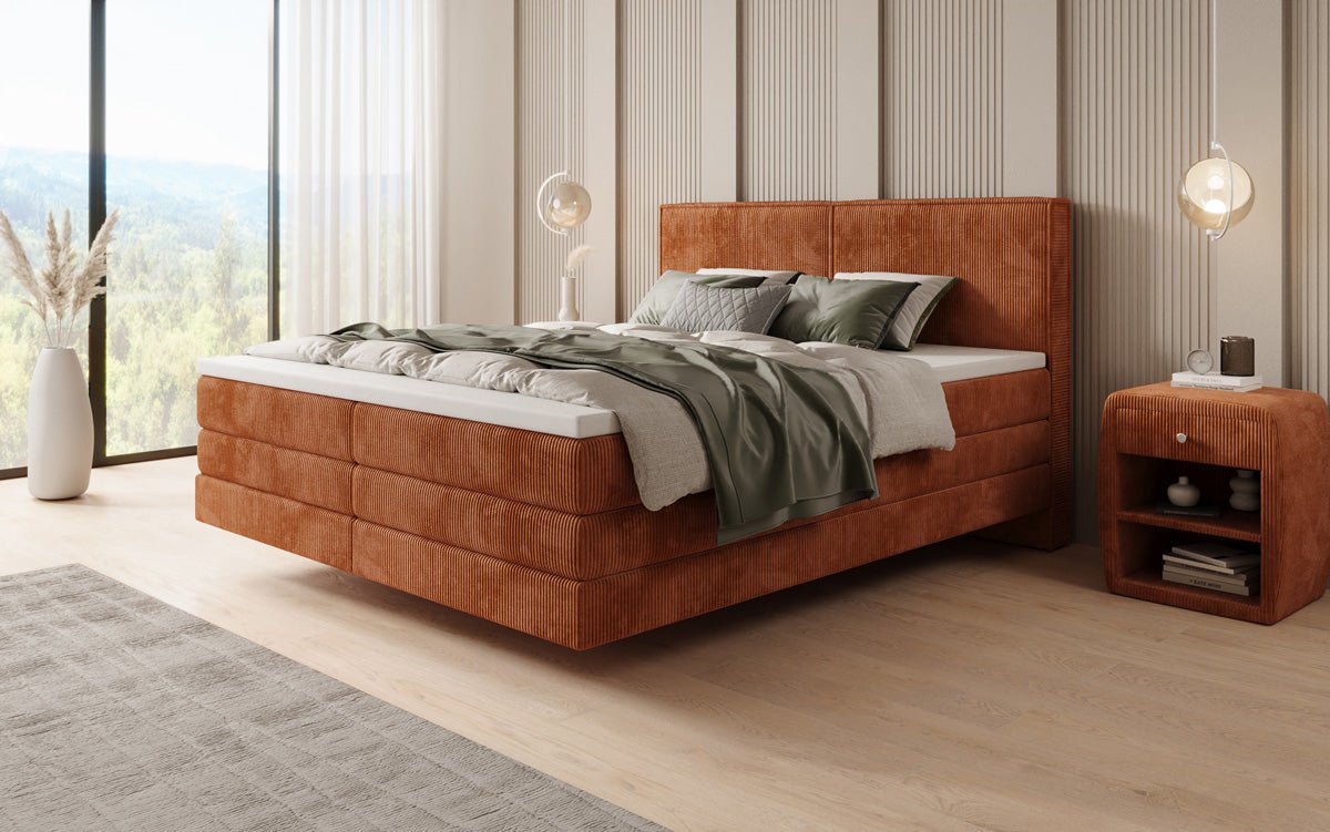 Lit boxspring Elara à effet flottant en Côtelé