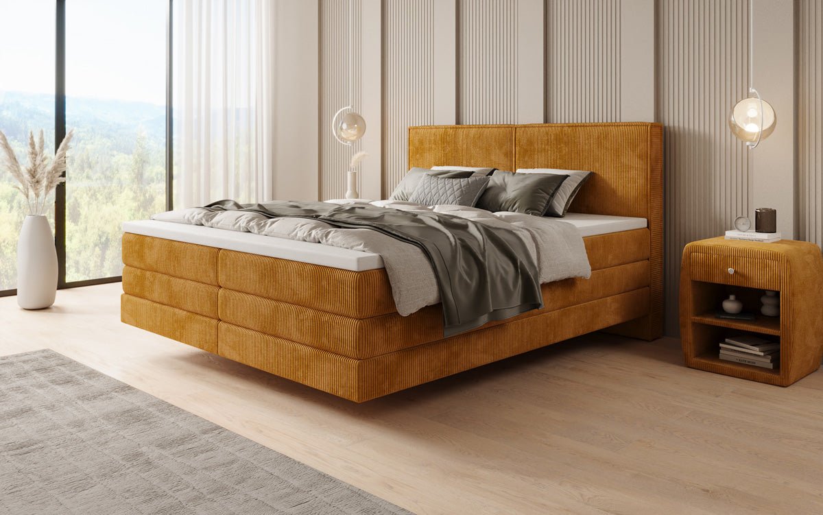 Lit boxspring Elara à effet flottant en Côtelé