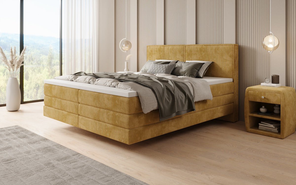 Lit boxspring Elara à effet flottant en Côtelé