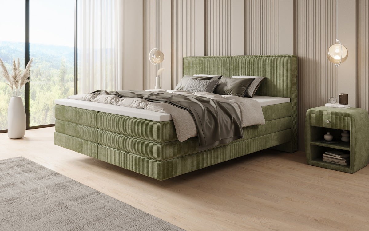 Lit boxspring Elara à effet flottant en Côtelé