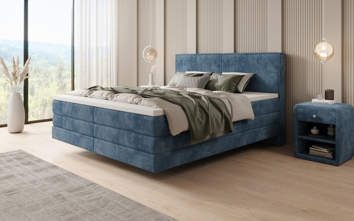 Lit boxspring Elara à effet flottant en Côtelé