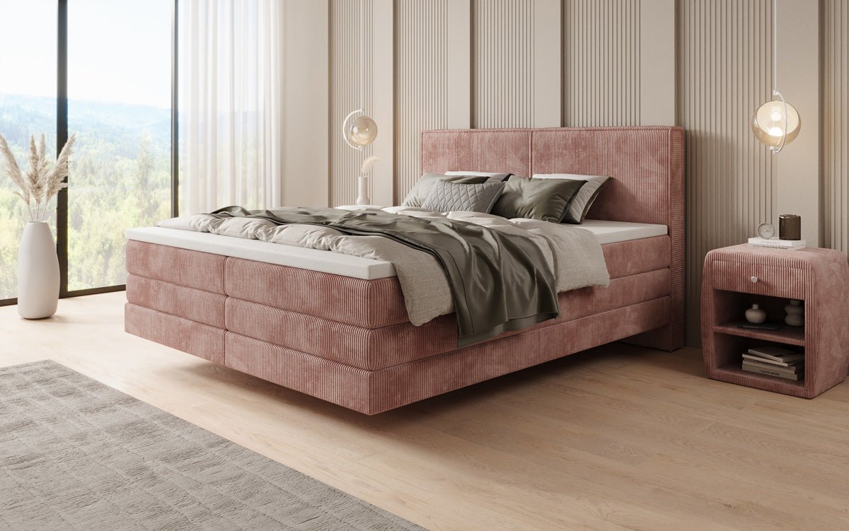 Lit boxspring Elara à effet flottant en Côtelé