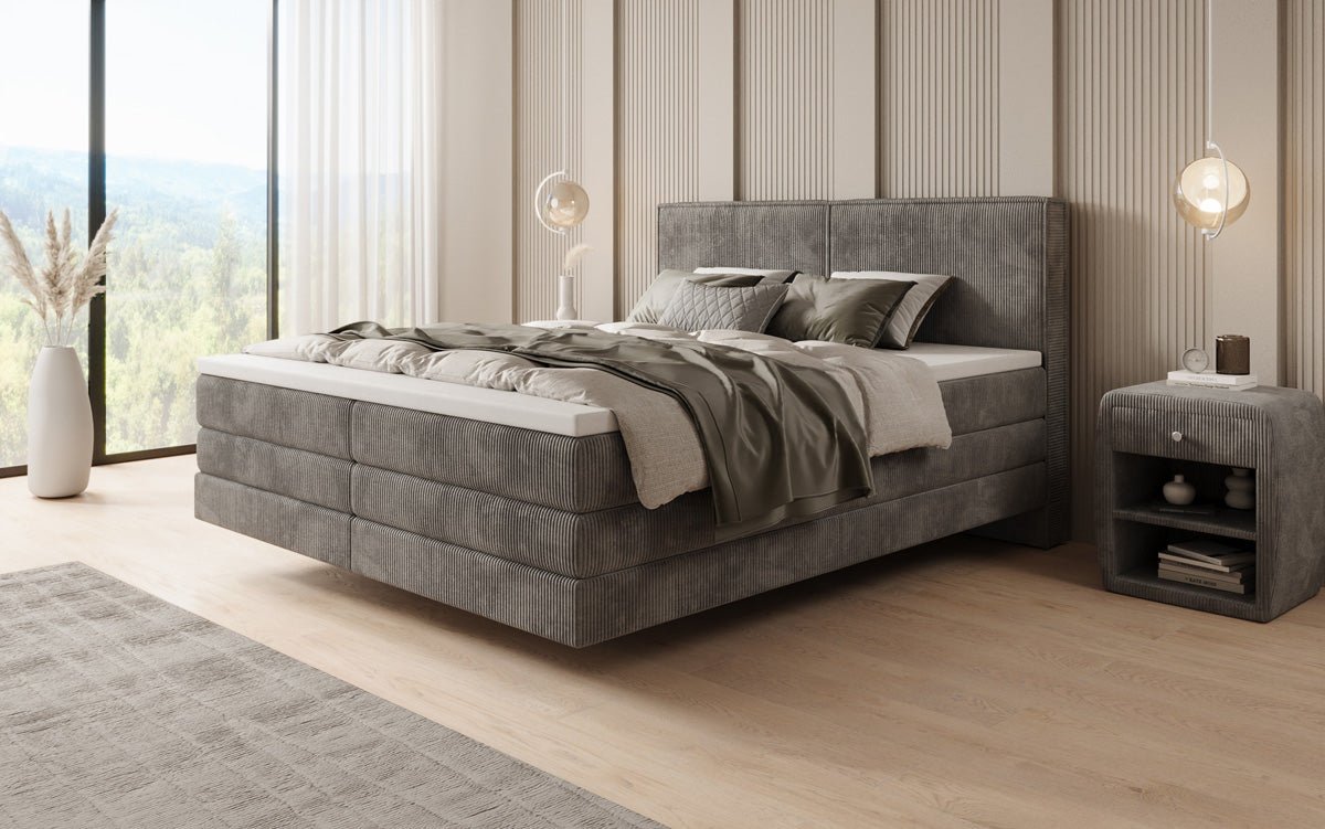 Lit boxspring Elara à effet flottant en Côtelé