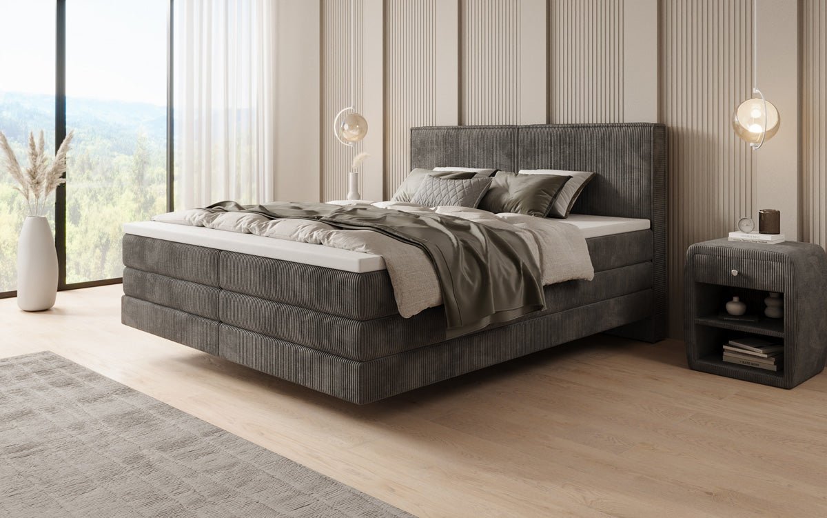 Lit boxspring Elara à effet flottant en Côtelé