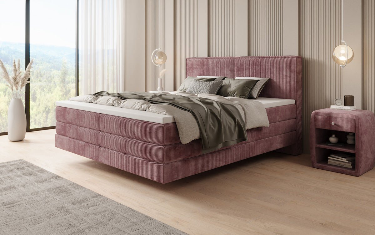 Lit boxspring Elara à effet flottant en Côtelé