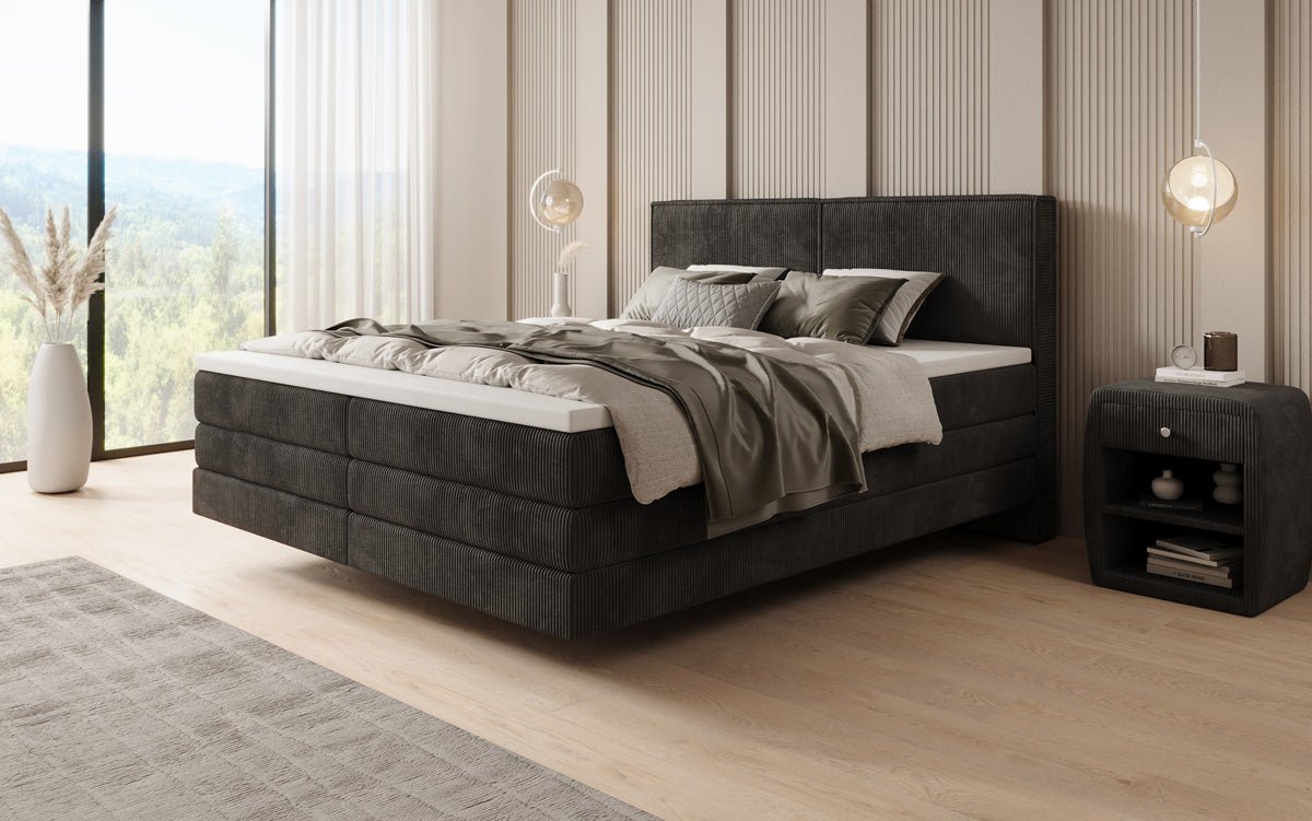 Lit boxspring Elara à effet flottant en Côtelé