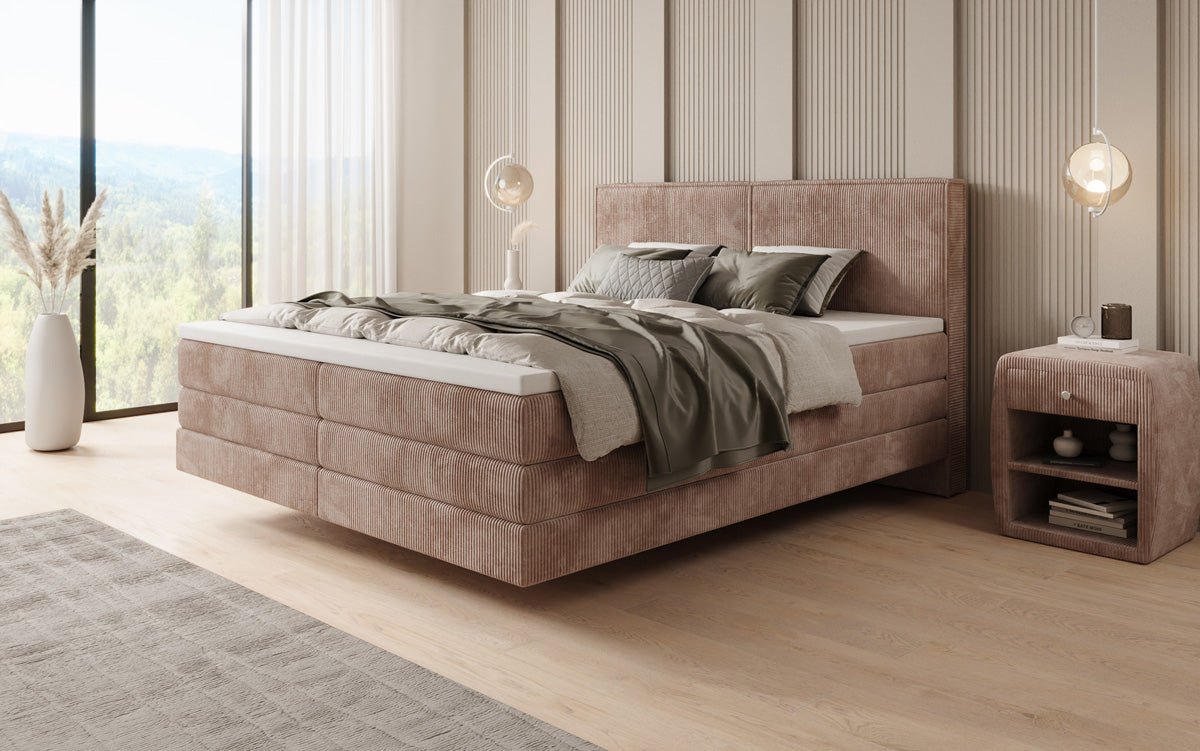Lit boxspring Elara à effet flottant en Côtelé