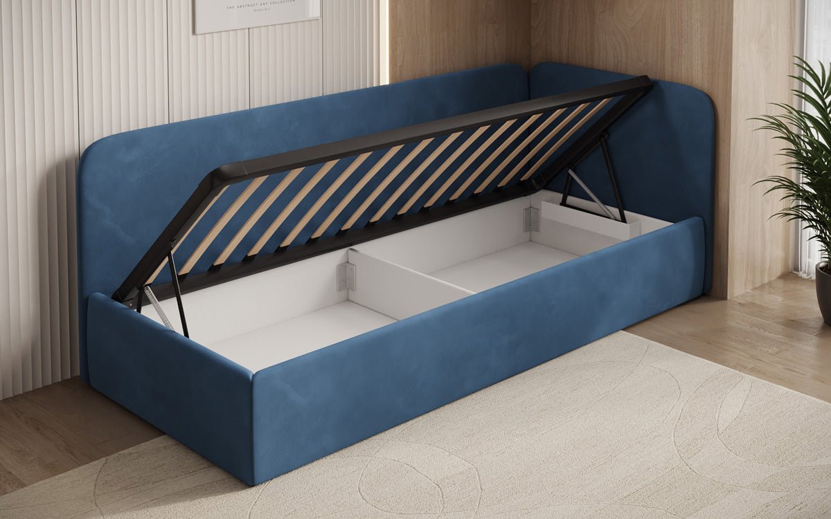 Designer Polsterbett/Gästebett/Sofa Cleo mit Stauraum