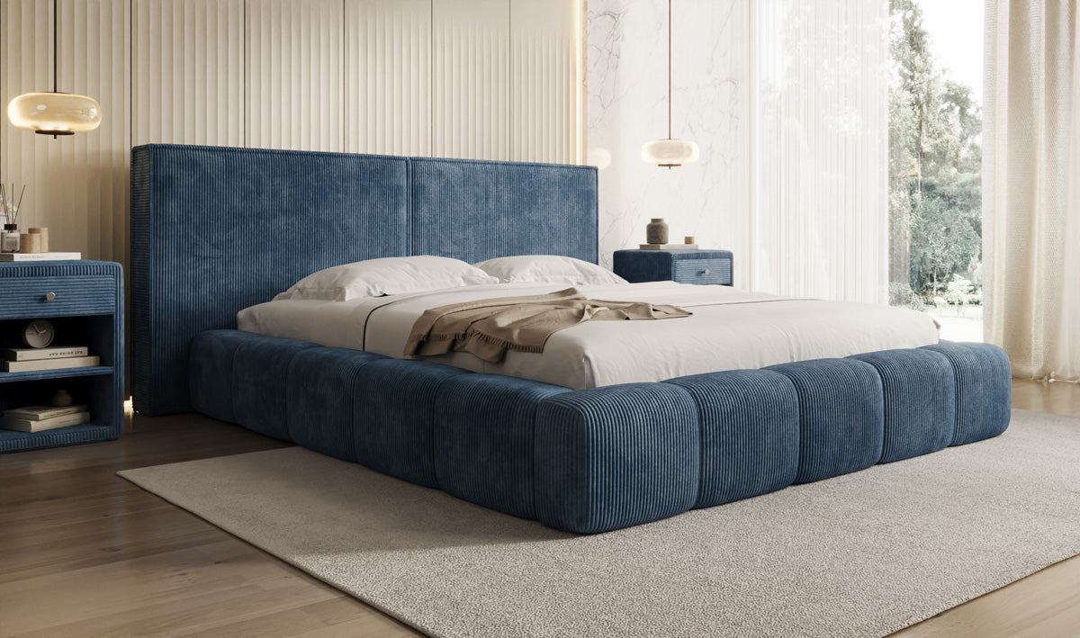 Designer Polsterbett Elise in Cord mit Stauraum