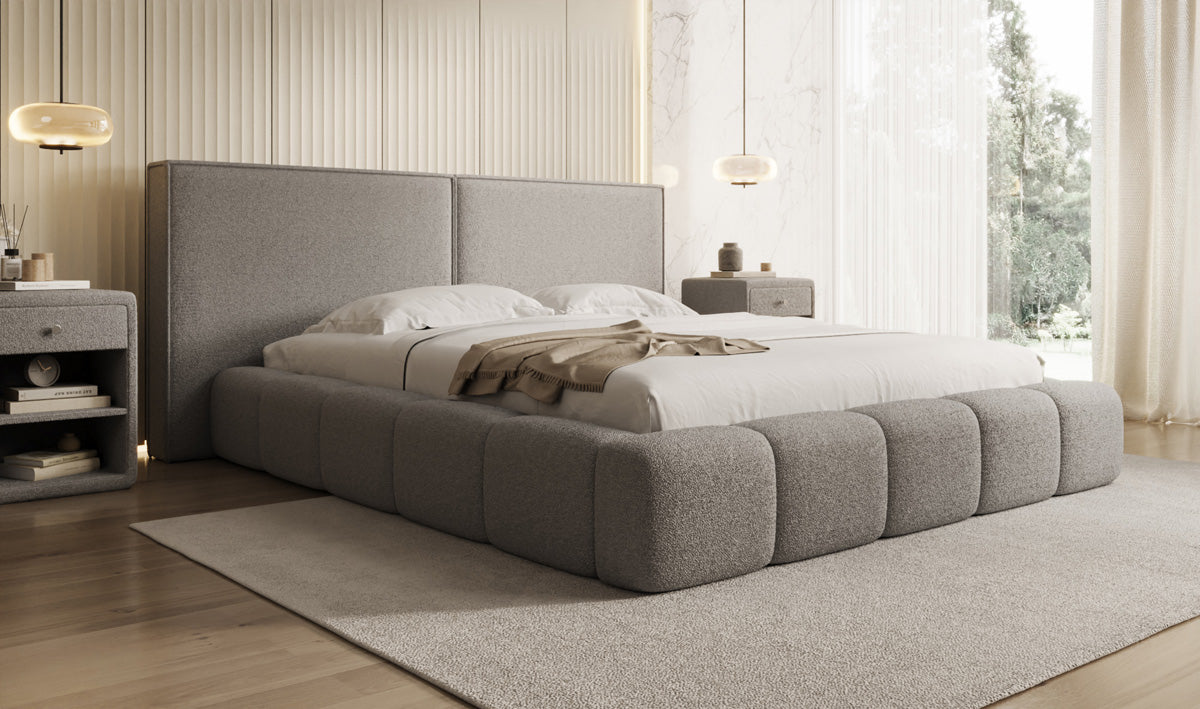 Designer Polsterbett Elise in Teddy Bouclé mit Stauraum