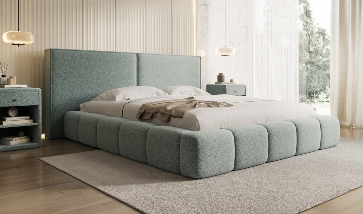 Designer Polsterbett Elise in Strukturstoff mit Stauraum