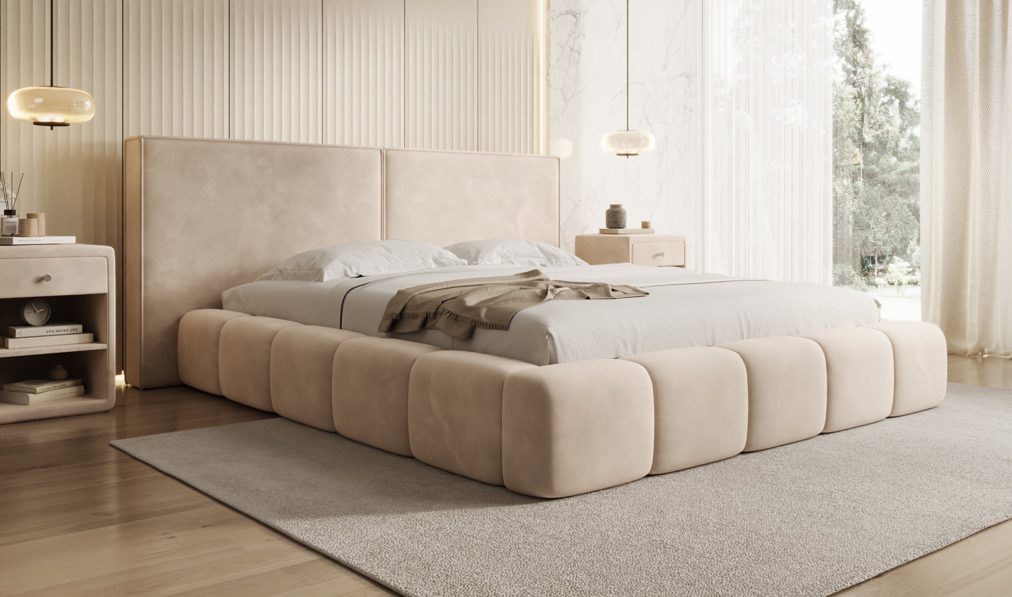 Designer Polsterbett Elise in Samt mit Stauraum