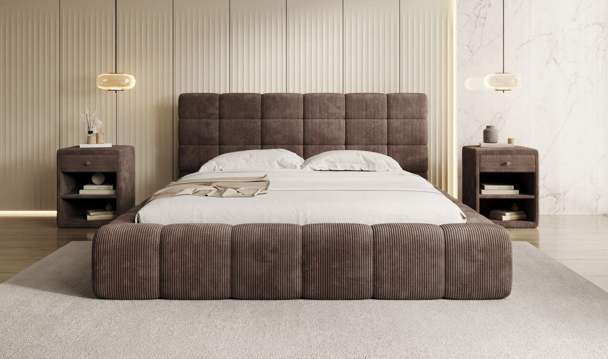 Lit rembourré design Marshmallow en Côtelé avec espace de rangement